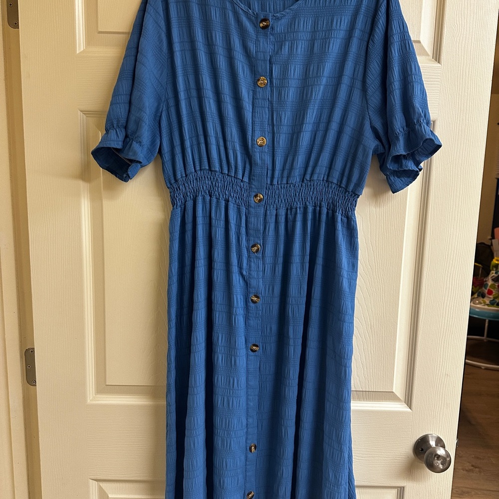 Elegant Blue Button-Up Dress